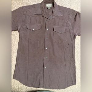 Vintage Western Style Shirt Sleeve Houndstooth Blue And Wine Shirt Medium